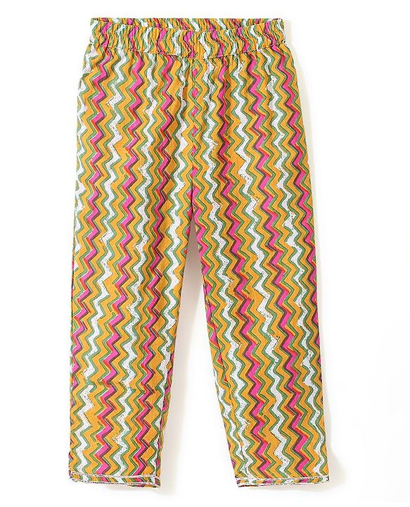 Babyhug Cotton Three Fourth Sleeves Printed Kurti Pant and Dupatta Set with Floral Print - Yellow