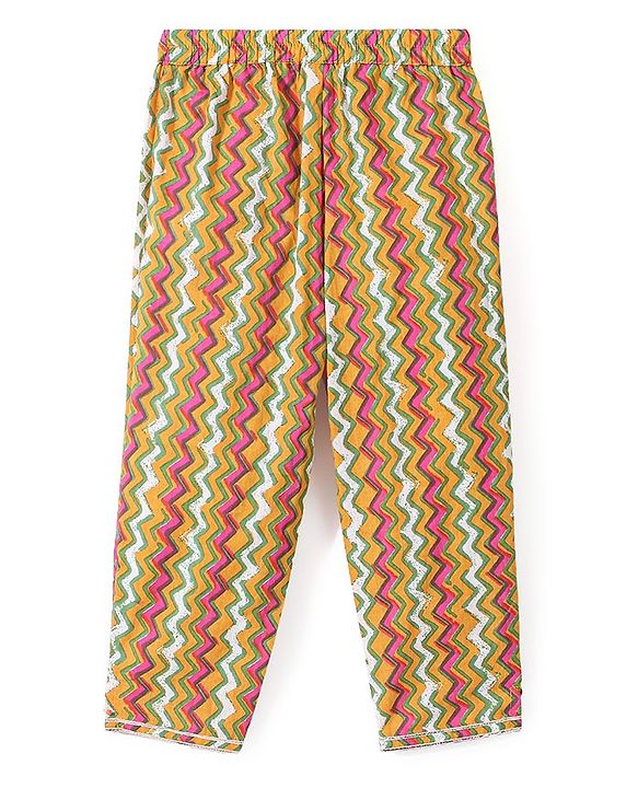 Babyhug Cotton Three Fourth Sleeves Printed Kurti Pant and Dupatta Set with Floral Print - Yellow