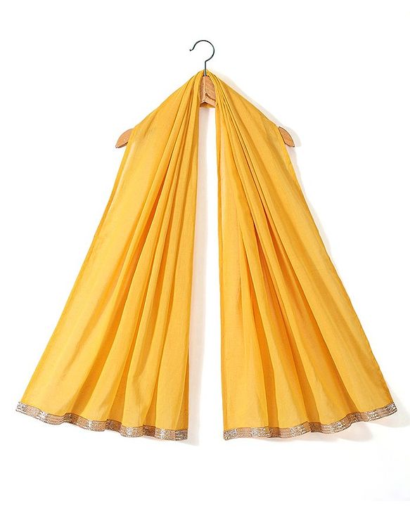 Babyhug Cotton Three Fourth Sleeves Printed Kurti Pant and Dupatta Set with Floral Print - Yellow