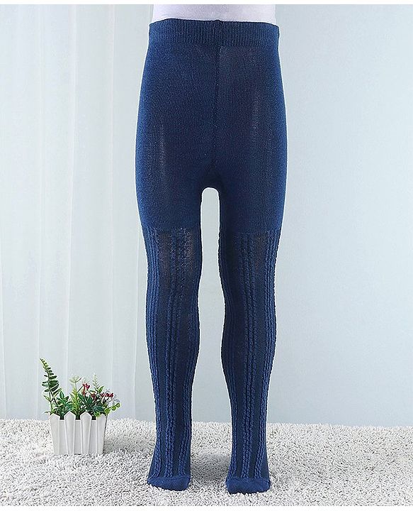 Cute Walk by Babyhug Cotton Blend Knit Anti Bacterial Tights Cable Knit Design - Navy Blue