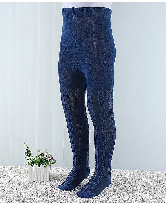 Cute Walk by Babyhug Cotton Blend Knit Anti Bacterial Tights Cable Knit Design - Navy Blue