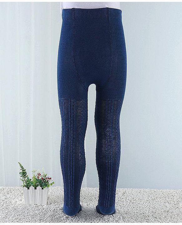 Cute Walk by Babyhug Cotton Blend Knit Anti Bacterial Tights Cable Knit Design - Navy Blue