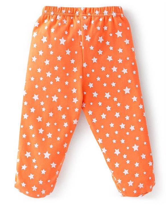 Babyhug Cotton Knit Footed Bootie Leggings Striped & Bear Printed Set of 3 - Orange & Blue