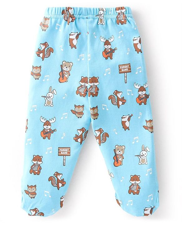 Babyhug Cotton Knit Footed Bootie Leggings Striped & Bear Printed Set of 3 - Orange & Blue