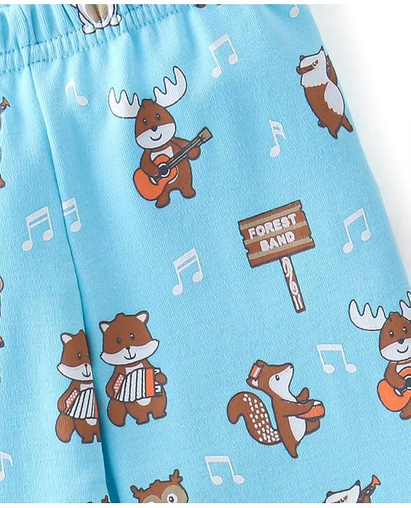 Babyhug Cotton Knit Footed Bootie Leggings Striped & Bear Printed Set of 3 - Orange & Blue
