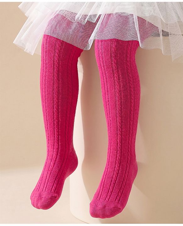 Cute Walk by Babyhug Cotton Blend Knit Anti Bacterial Tights Cable Knit Design - Pink