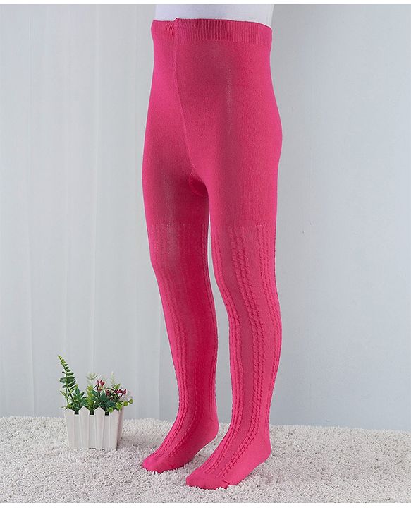 Cute Walk by Babyhug Cotton Blend Knit Anti Bacterial Tights Cable Knit Design - Pink