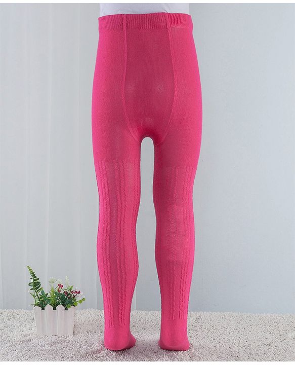 Cute Walk by Babyhug Cotton Blend Knit Anti Bacterial Tights Cable Knit Design - Pink