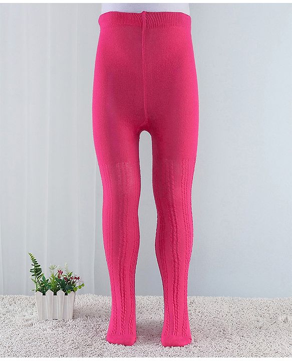 Cute Walk by Babyhug Cotton Blend Knit Anti Bacterial Tights Cable Knit Design - Pink