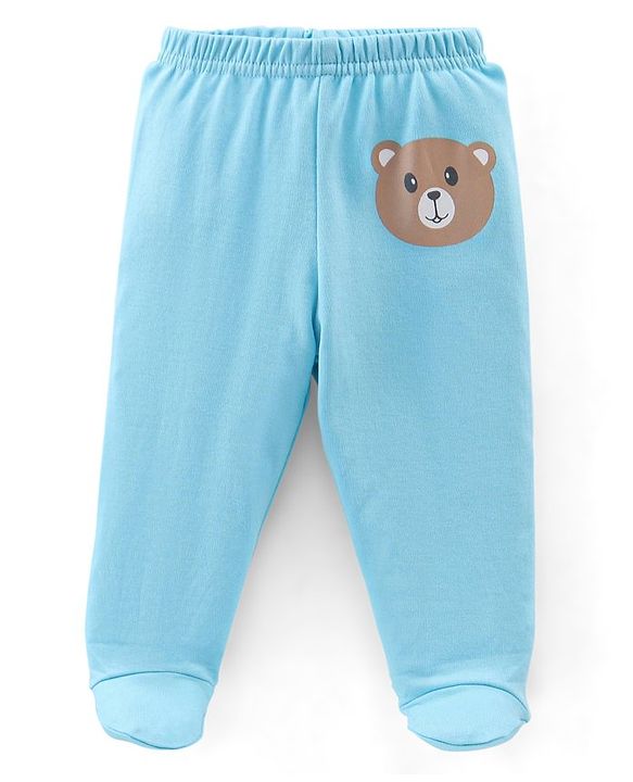 Babyhug Cotton Knit Footed Bootie Leggings Bear & Vehicles Printed Set of 3 - Blue Orange & Yellow