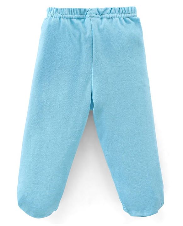 Babyhug Cotton Knit Footed Bootie Leggings Bear & Vehicles Printed Set of 3 - Blue Orange & Yellow