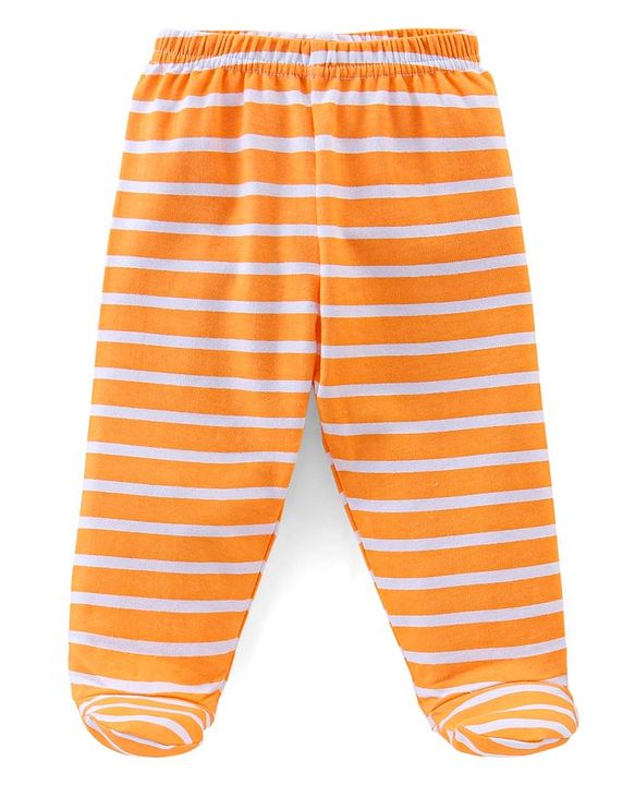 Babyhug Cotton Knit Footed Bootie Leggings Bear & Vehicles Printed Set of 3 - Blue Orange & Yellow