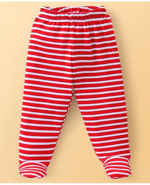 Babyhug Cotton Knit Footed Bootie Leggings Striped & Dolphin Printed Set of 3 - Red & Navy Blue