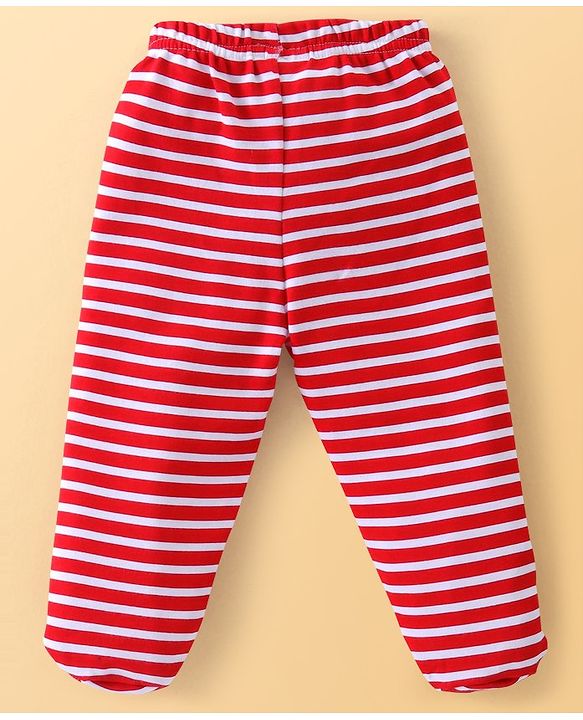 Babyhug Cotton Knit Footed Bootie Leggings Striped & Dolphin Printed Set of 3 - Red & Navy Blue