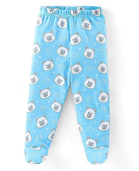 Babyhug Cotton Footed Bootie Leggings Striped & Polar Bear Print Pack of 3 - Blue & Green