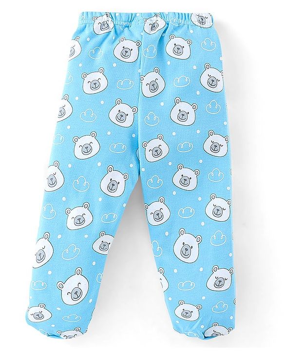 Babyhug Cotton Footed Bootie Leggings Striped & Polar Bear Print Pack of 3 - Blue & Green