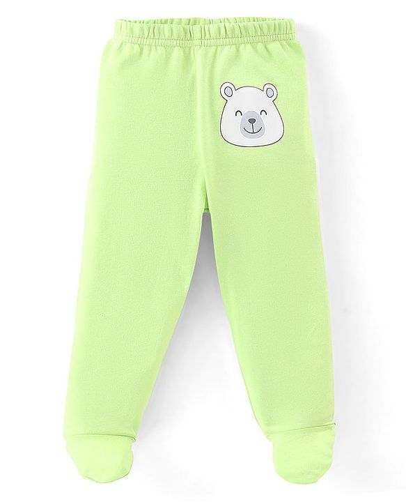 Babyhug Cotton Footed Bootie Leggings Striped & Polar Bear Print Pack of 3 - Blue & Green