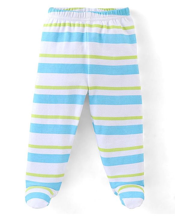 Babyhug Cotton Footed Bootie Leggings Striped & Polar Bear Print Pack of 3 - Blue & Green