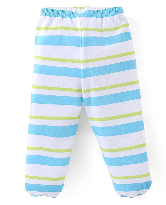 Babyhug Cotton Footed Bootie Leggings Striped & Polar Bear Print Pack of 3 - Blue & Green