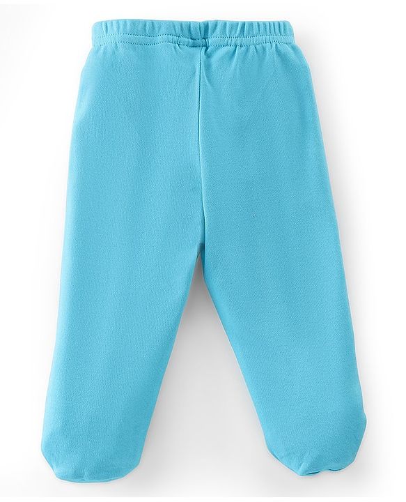 Babyhug Cotton Knit Footed Bootie Leggings Set Stripes & Unicorn Printed of 3 - White & Blue