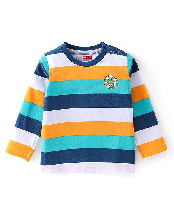 Babyhug 100% Cotton Knit Full Sleeves T-Shirt with Striped Graphics -Multicolour