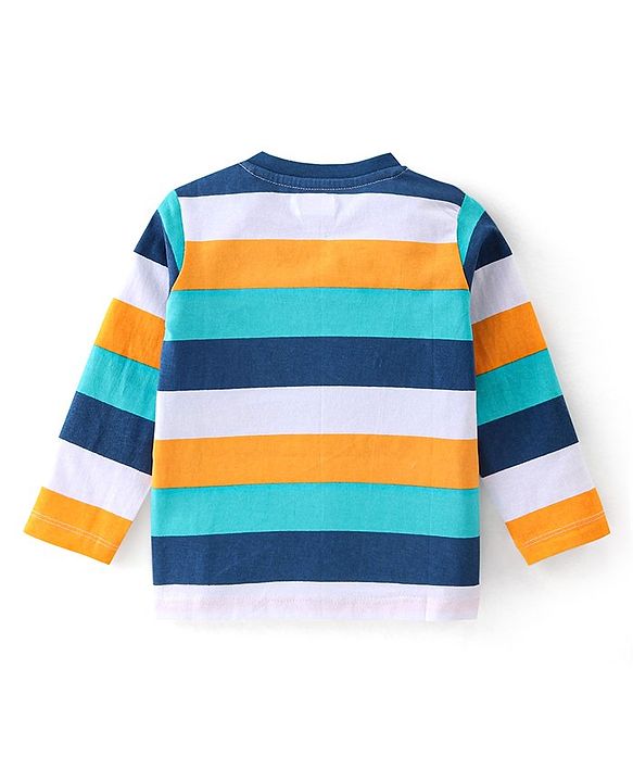 Babyhug 100% Cotton Knit Full Sleeves T-Shirt with Striped Graphics -Multicolour
