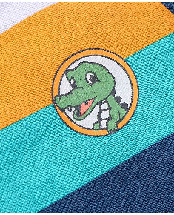 Babyhug 100% Cotton Knit Full Sleeves T-Shirt with Striped Graphics -Multicolour