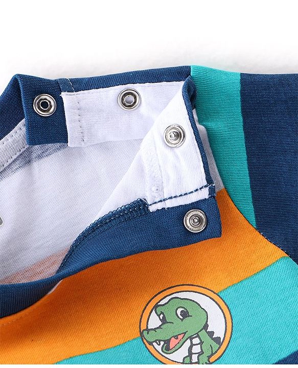 Babyhug 100% Cotton Knit Full Sleeves T-Shirt with Striped Graphics -Multicolour