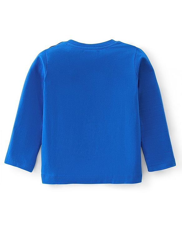 Babyhug 100% Cotton Knit Full Sleeves T-Shirt with Elephant Graphics -Blue