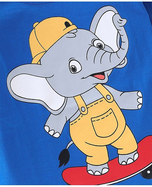 Babyhug 100% Cotton Knit Full Sleeves T-Shirt with Elephant Graphics -Blue