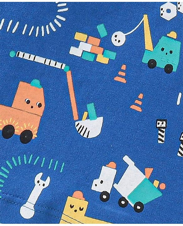 Babyhug Cotton Knit Full Sleeves Construction Vehicles Print T-Shirt - Blue