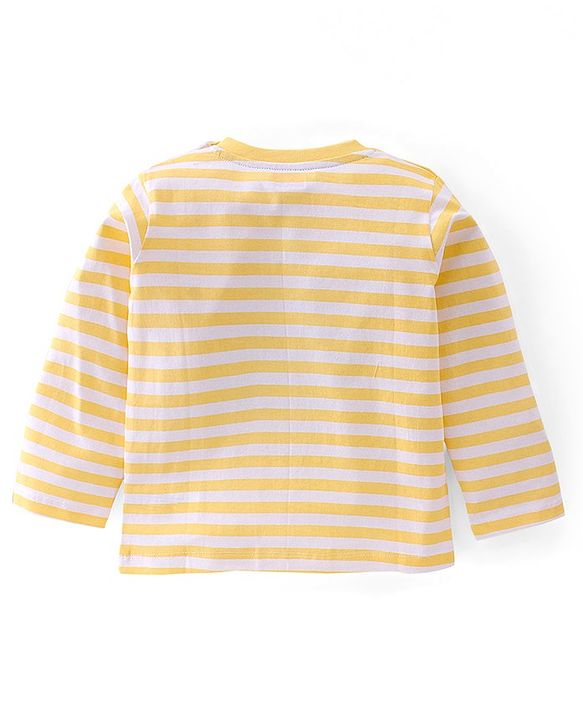 Babyhug 100% Cotton Knit Full Sleeves T-Shirt with Striped & Truck Graphics -Yellow