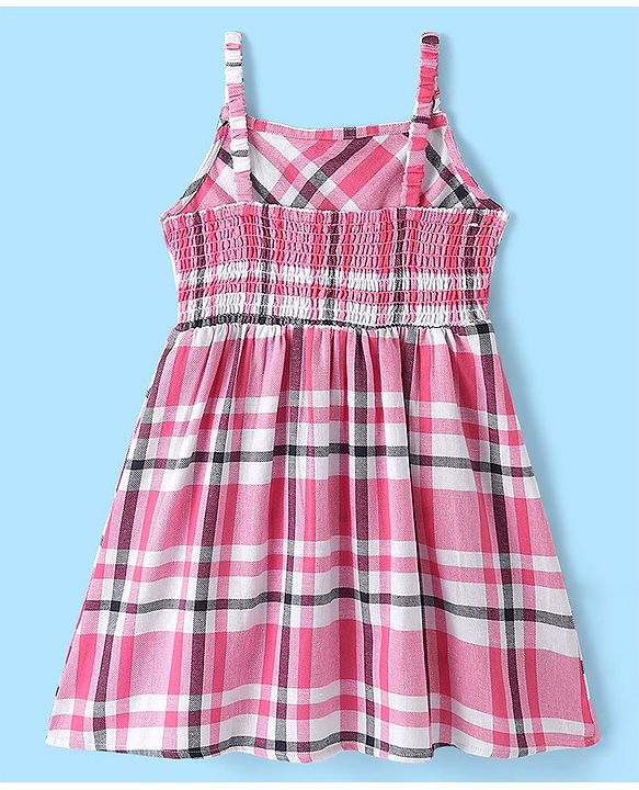 Pine Kids Checks Pattern Frock with Elasticated Strap & Turtle Neck Full Sleeves Rib Top - Multicolor