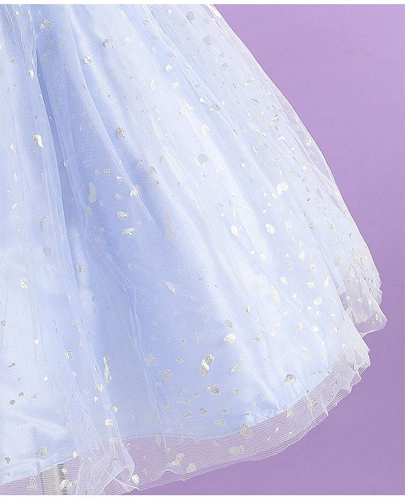 Pine Kids Half Puff Sleeves Party Wear Frock with Foil Print Detailing - Light Blue
