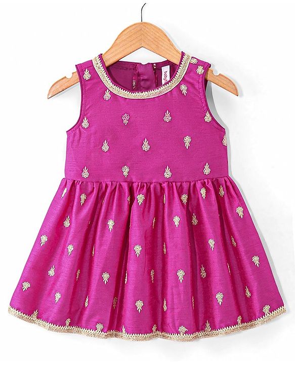 Babyhug Sleeveless Floral Mbrodered Kurti Salwar and Dupatta Set -Magenta Pink