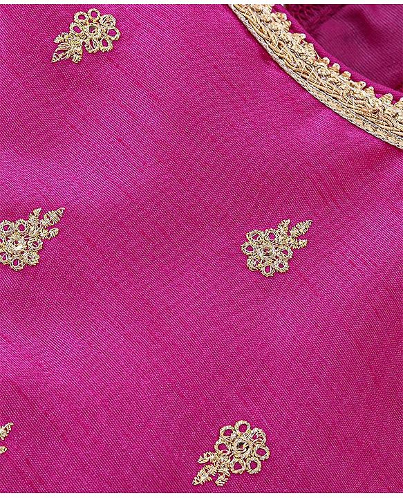Babyhug Sleeveless Floral Mbrodered Kurti Salwar and Dupatta Set -Magenta Pink