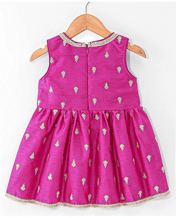 Babyhug Sleeveless Floral Mbrodered Kurti Salwar and Dupatta Set -Magenta Pink