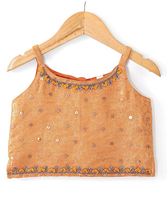 Babyhug  Sleeveless Brocade Choli with Embroided Lehenga and Dupatta - Orange