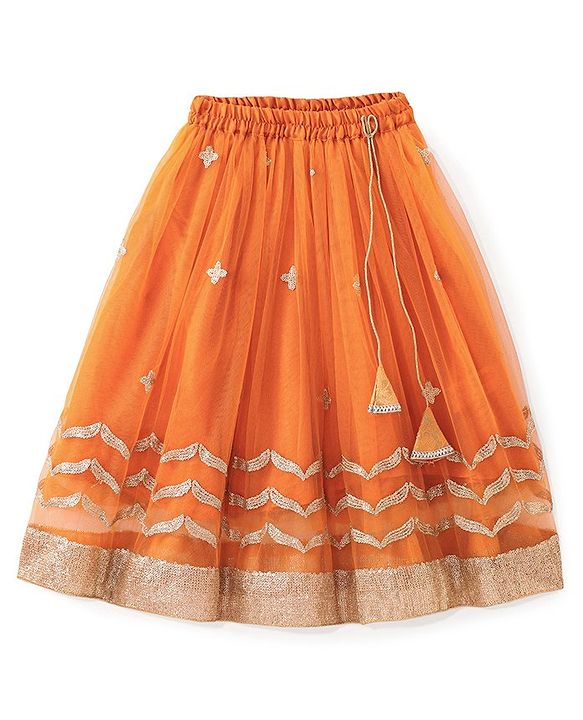 Babyhug  Sleeveless Brocade Choli with Embroided Lehenga and Dupatta - Orange