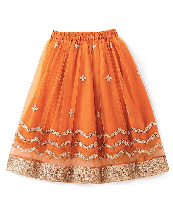 Babyhug  Sleeveless Brocade Choli with Embroided Lehenga and Dupatta - Orange