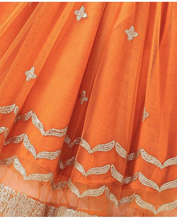 Babyhug  Sleeveless Brocade Choli with Embroided Lehenga and Dupatta - Orange