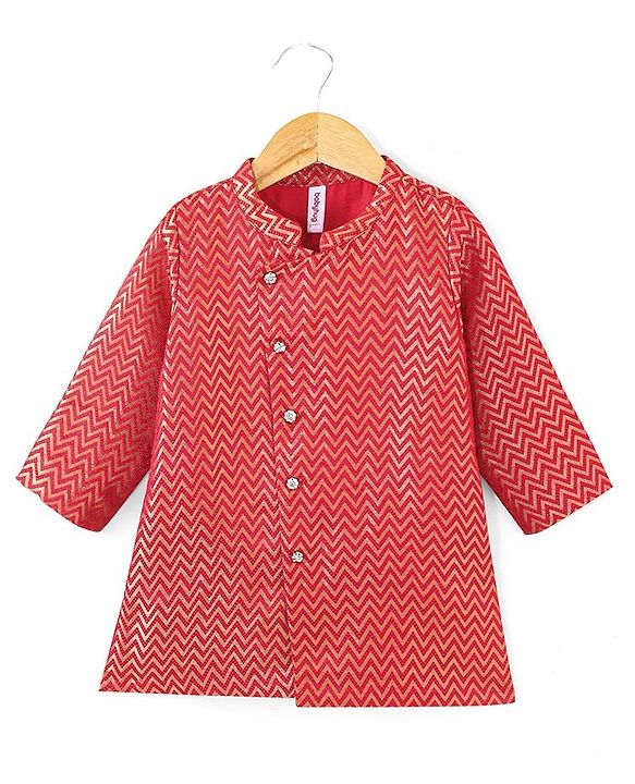 Babyhug Full Sleeves Brocade Embroidered Kurta with Dhoti  Set - Rust