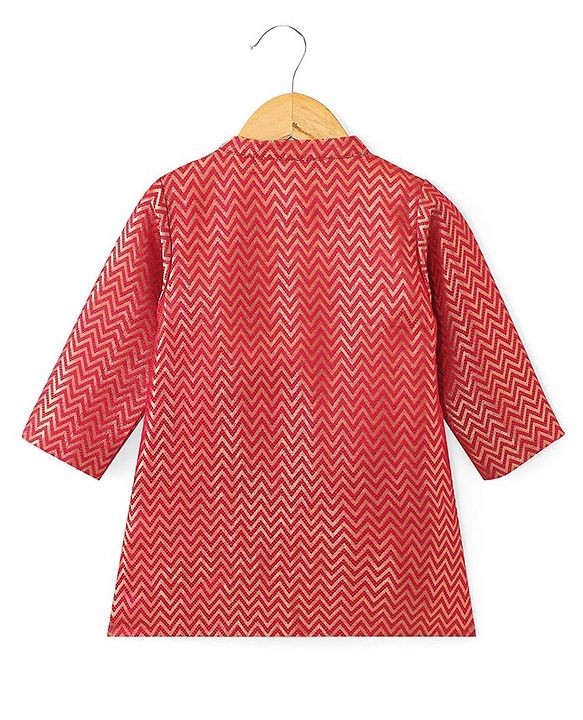 Babyhug Full Sleeves Brocade Embroidered Kurta with Dhoti  Set - Rust