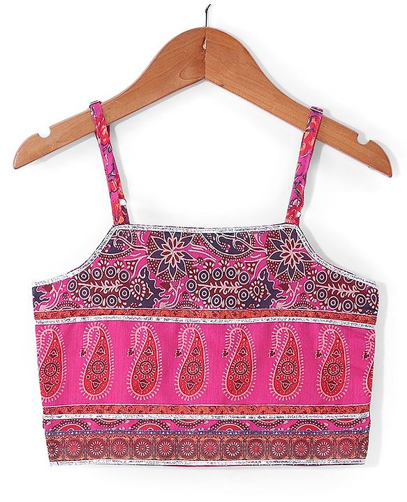 Babyhug Sleeveless Chanderi Printed Choli with Lehenga  and Dupatta Set - Pink
