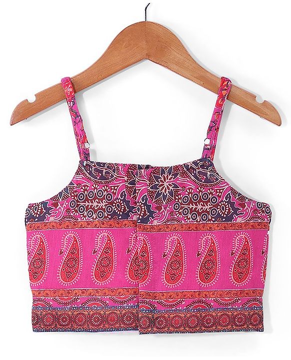 Babyhug Sleeveless Chanderi Printed Choli with Lehenga  and Dupatta Set - Pink