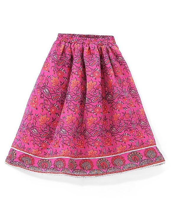 Babyhug Sleeveless Chanderi Printed Choli with Lehenga  and Dupatta Set - Pink