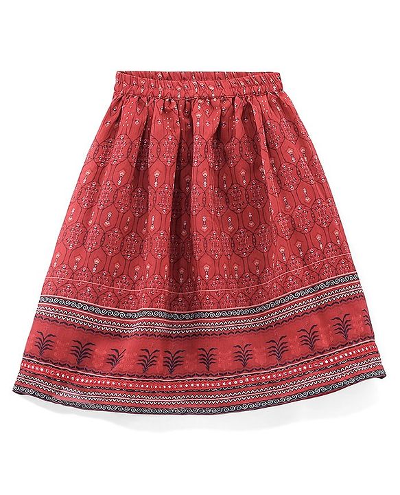 Babyhug Sleeveless Chanderi Printed Choli with Lehenga and Dupatta Set - Maroon