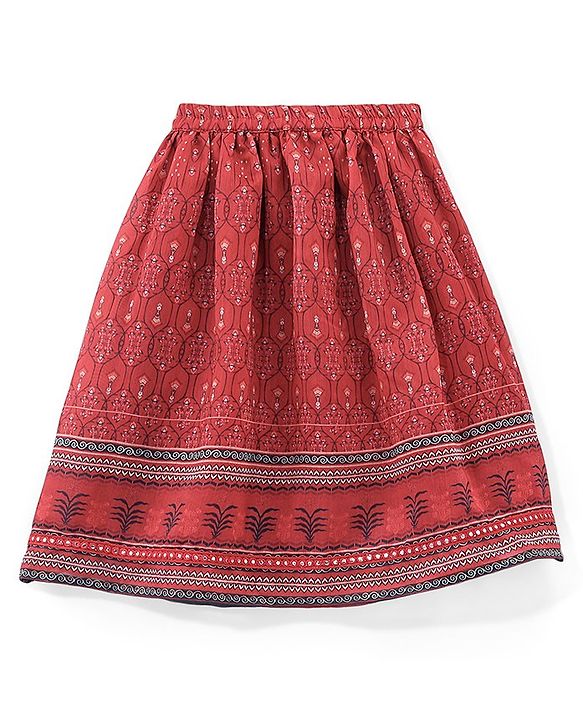 Babyhug Sleeveless Chanderi Printed Choli with Lehenga and Dupatta Set - Maroon