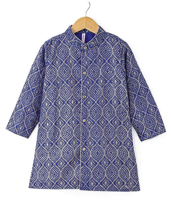 Babyhug Full Sleeves Foil Printed Kurta Pyjama Set-Blue