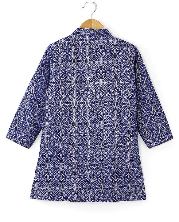 Babyhug Full Sleeves Foil Printed Kurta Pyjama Set-Blue